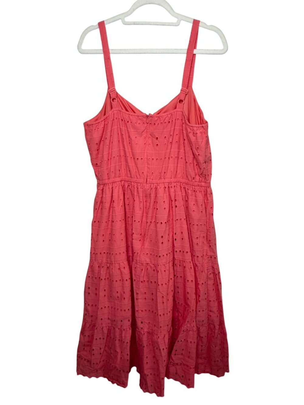 Lane Bryant Dress Size 18 Coral Eyelet Cotton Midi Sundress Tiered Ruched - Picture 2 of 9